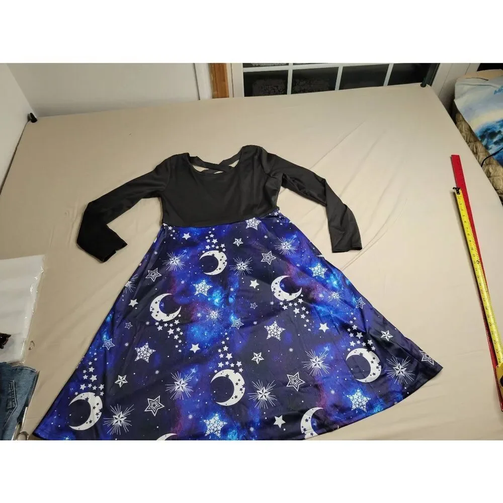 stars moon dress stretch black blue large nwt - Picture 2 of 9